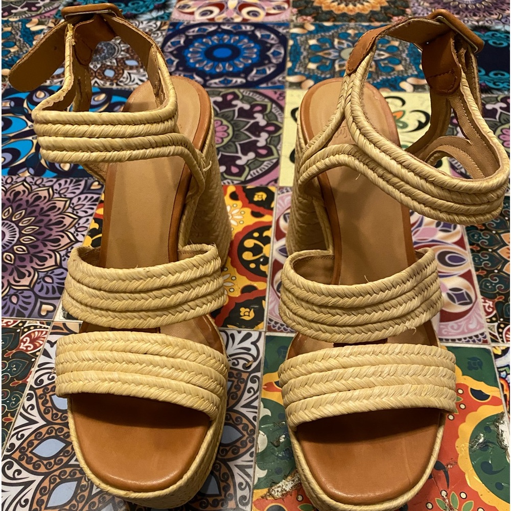 CASTANER RAFIA NATURAL PLATFORM SANDALS SIZE 6